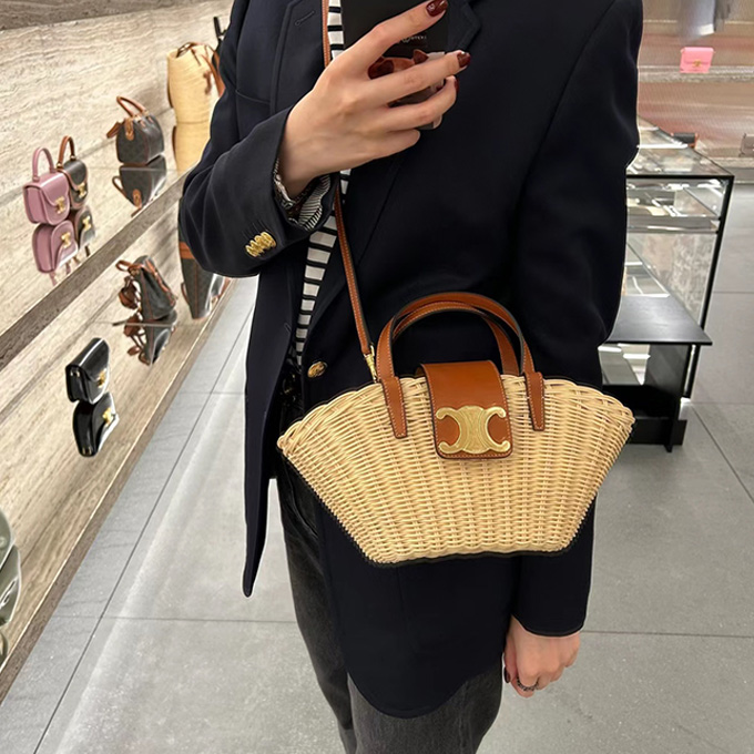 celine triomphe wicker mini basket tote bag